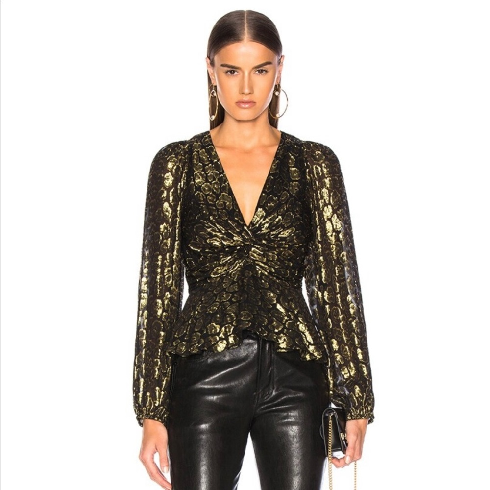 📍SOLD📍 A.L.C. Logan Gold Leopard Twist Front Blouse